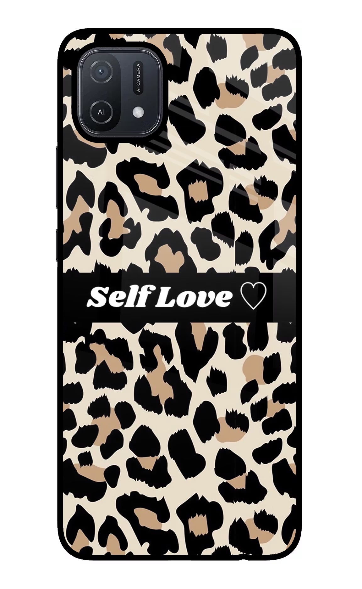 Leopard Print Self Love Oppo A16 Glass Case Back Cover by Casekaro