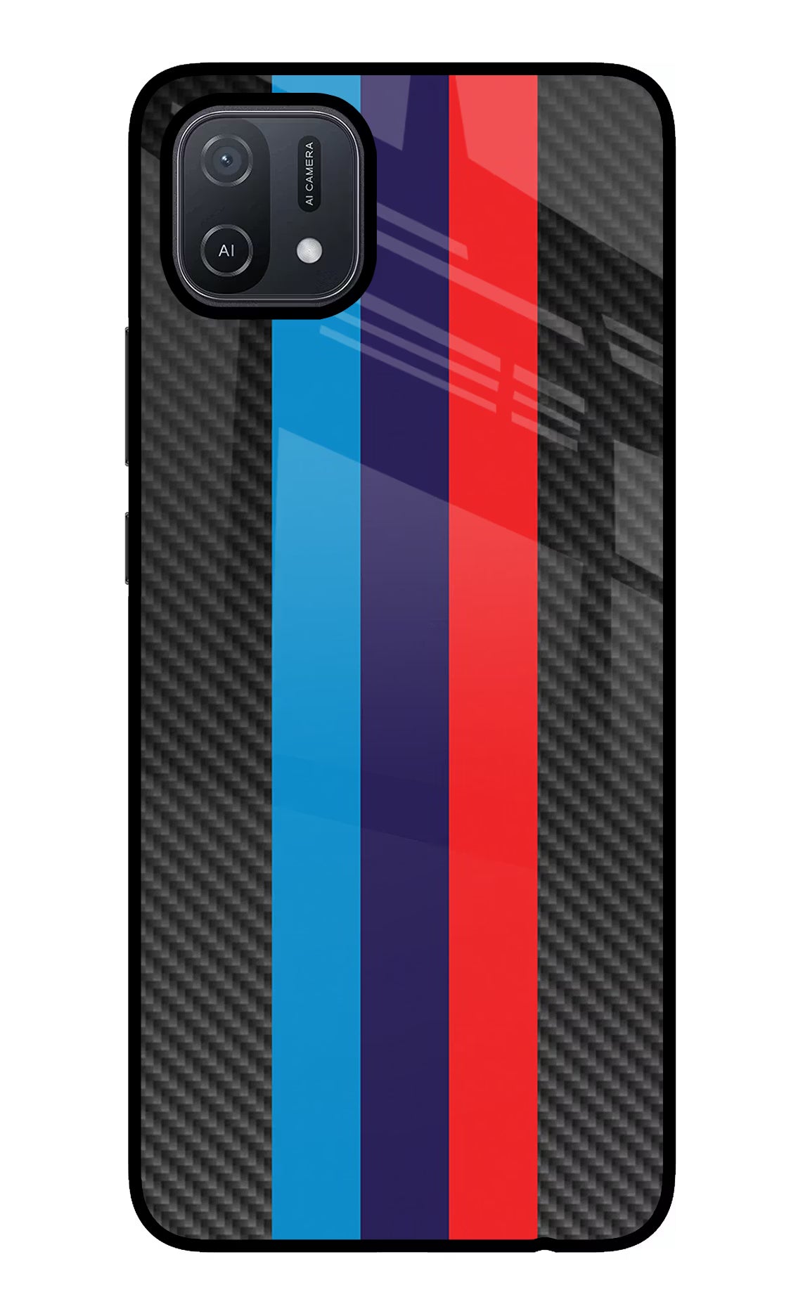 BMW Stripes Pattern Oppo A16 Glass Case Back Cover by Casekaro