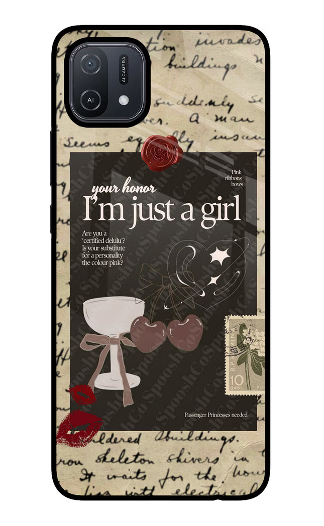 I am just a girl Oppo A16 Glass Case Back Cover by Casekaro