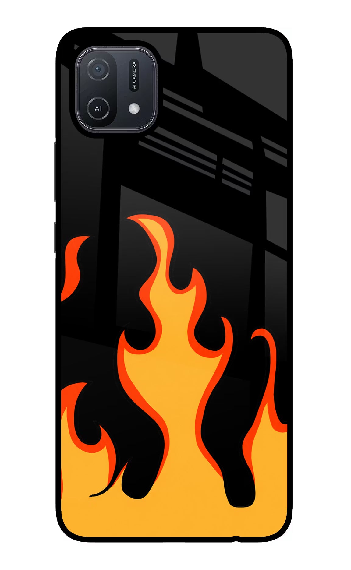 Fired Up – Black Oppo A16 Glass Case