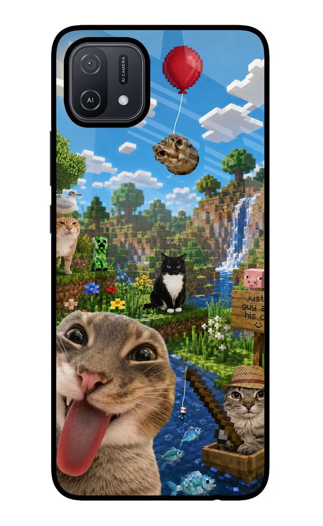 Minecraft Cat Chaos Oppo A16 Glass Case Back Cover by Casekaro