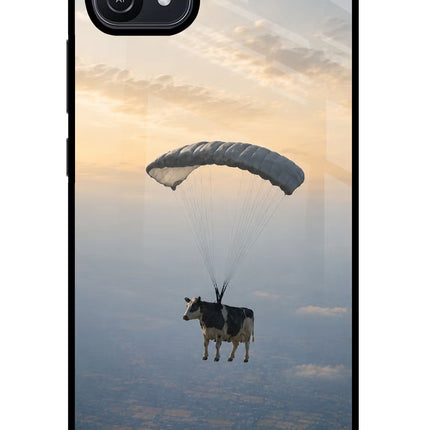 Skydiving Cow Oppo A16 Glass Case