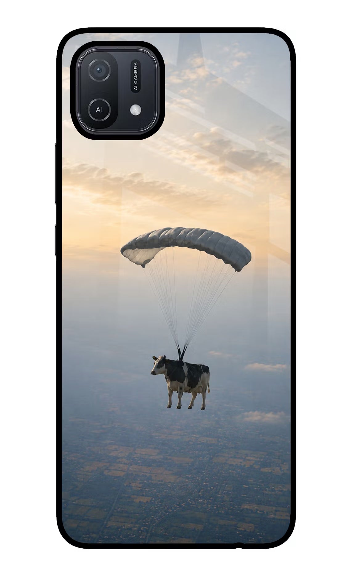 Skydiving Cow Oppo A16 Glass Case
