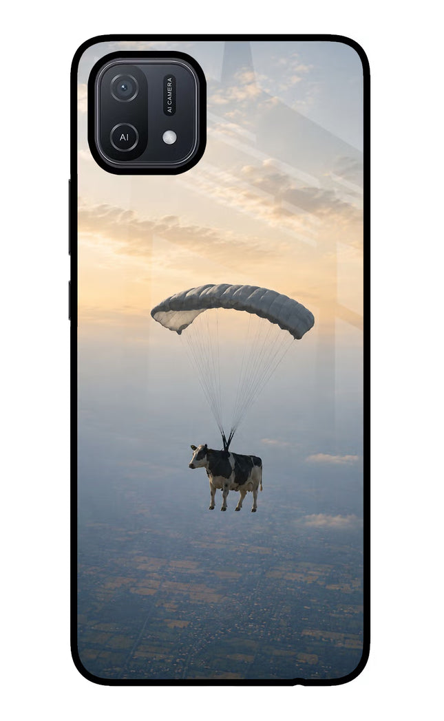 Skydiving Cow Oppo A16 Glass Case