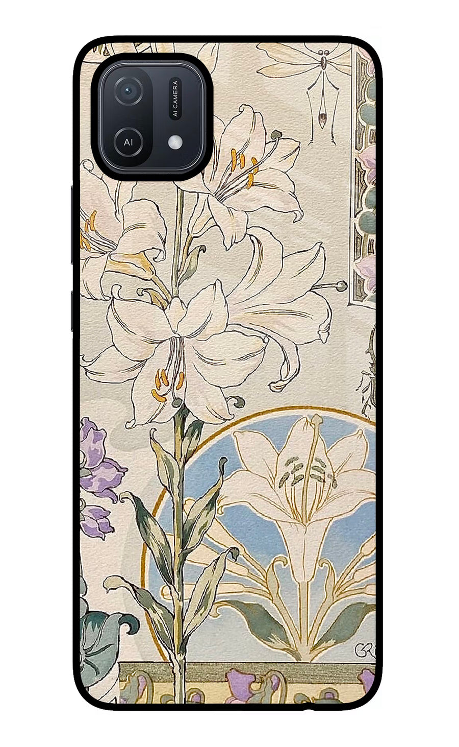 White Lily Oppo A16 Back Cover, Glass case
