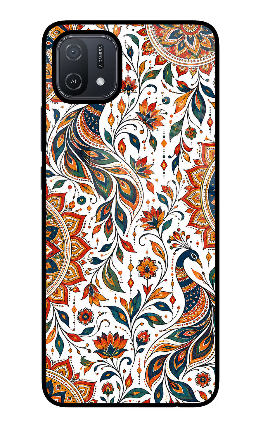 White Mayura Oppo A16 Back Cover, Glass case