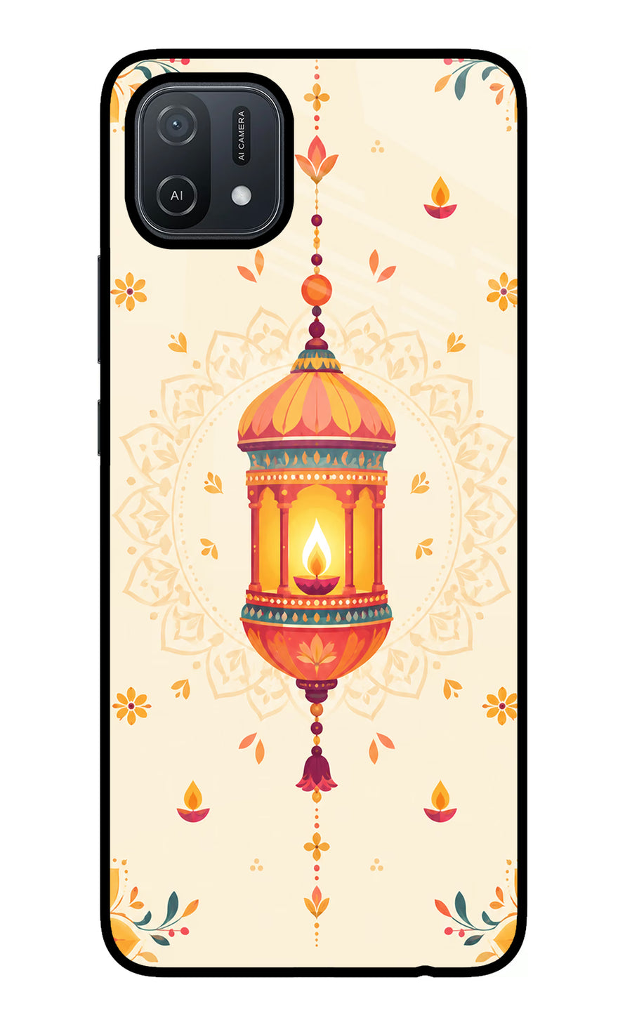 Golden Lantern Oppo A16 Back Cover, Glass case