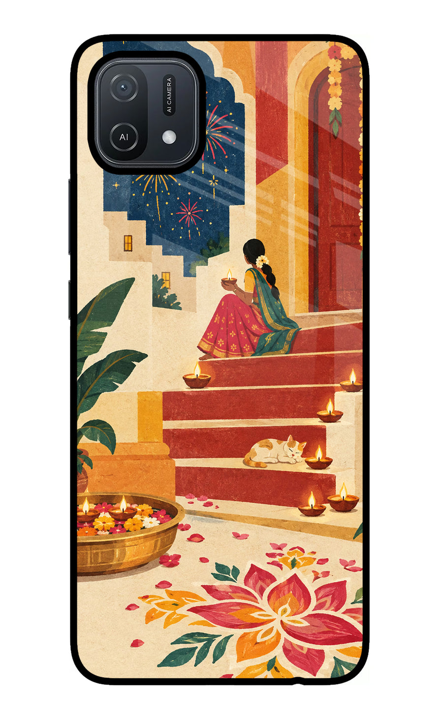 Diwali Rangoli Oppo A16 Back Cover, Glass case