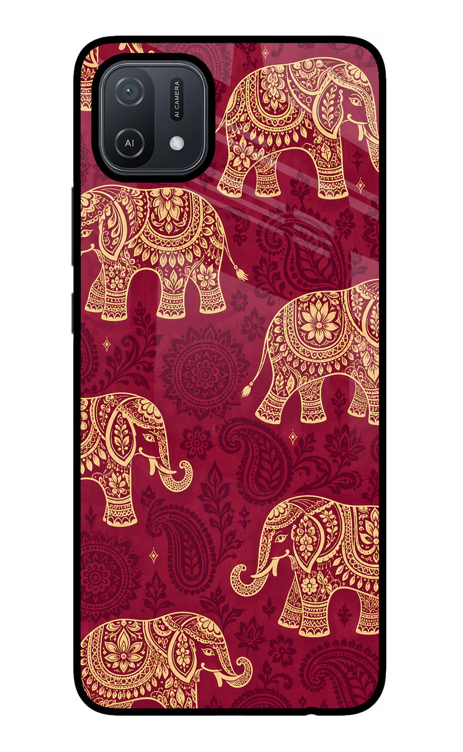Maroon Elephant Oppo A16 Back Cover, Glass case