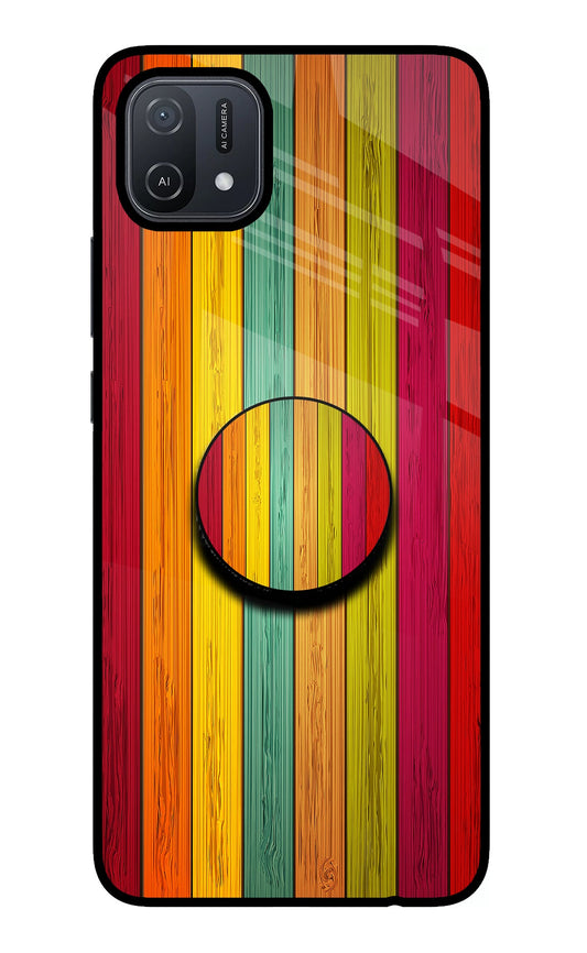 Multicolor Wooden Oppo A16 Glass Case