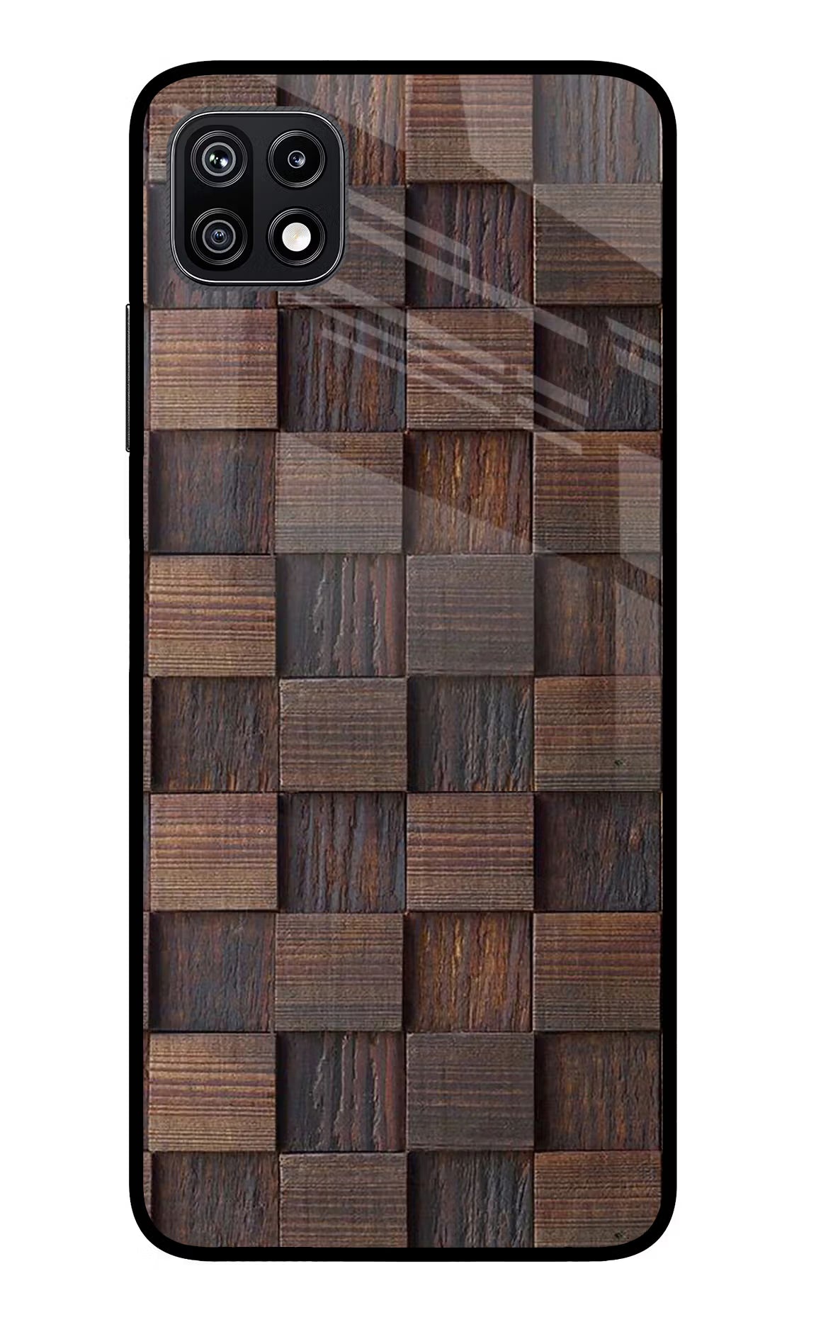 Wooden Cube Design Samsung F42 5G Glass Case Back Cover by Casekaro