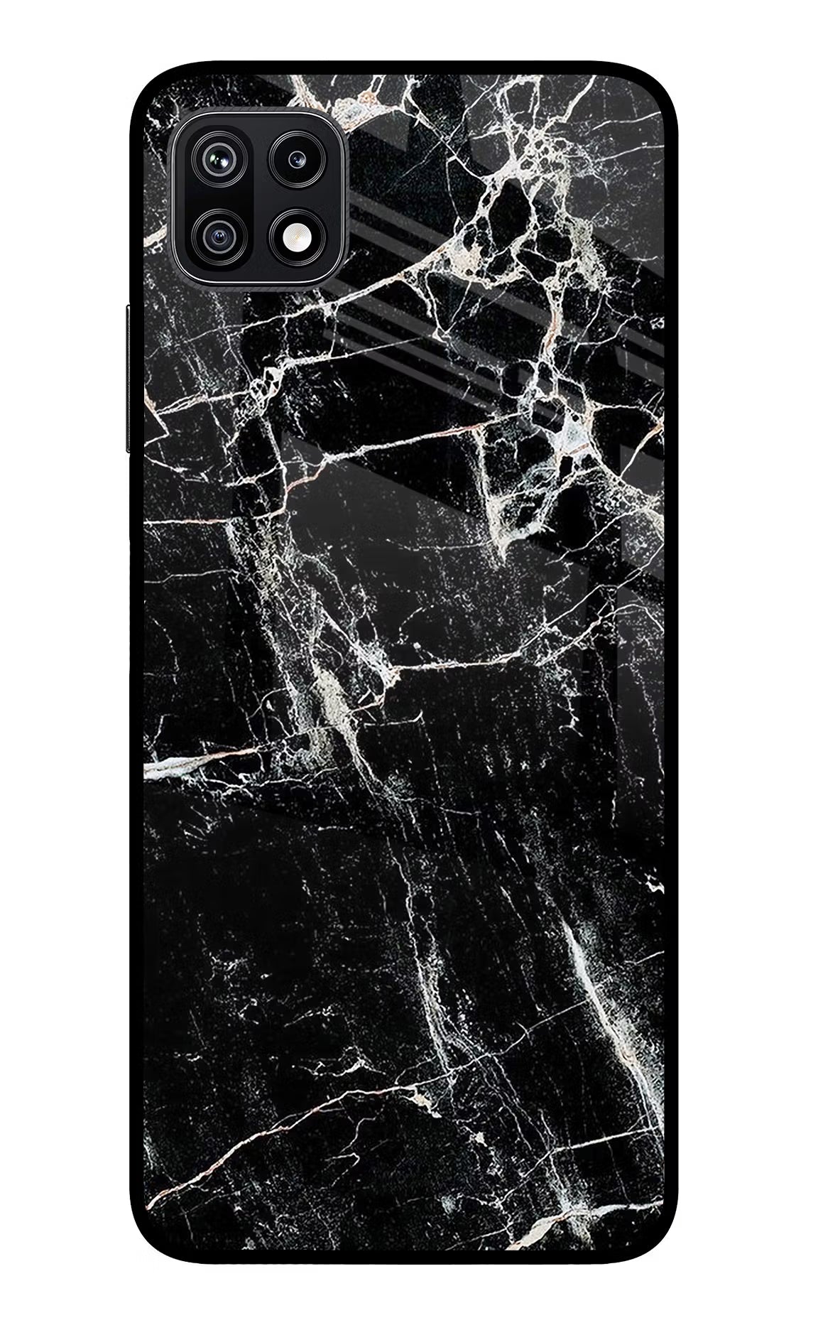 Black Marble Texture Samsung F42 5G Glass Case Back Cover by Casekaro
