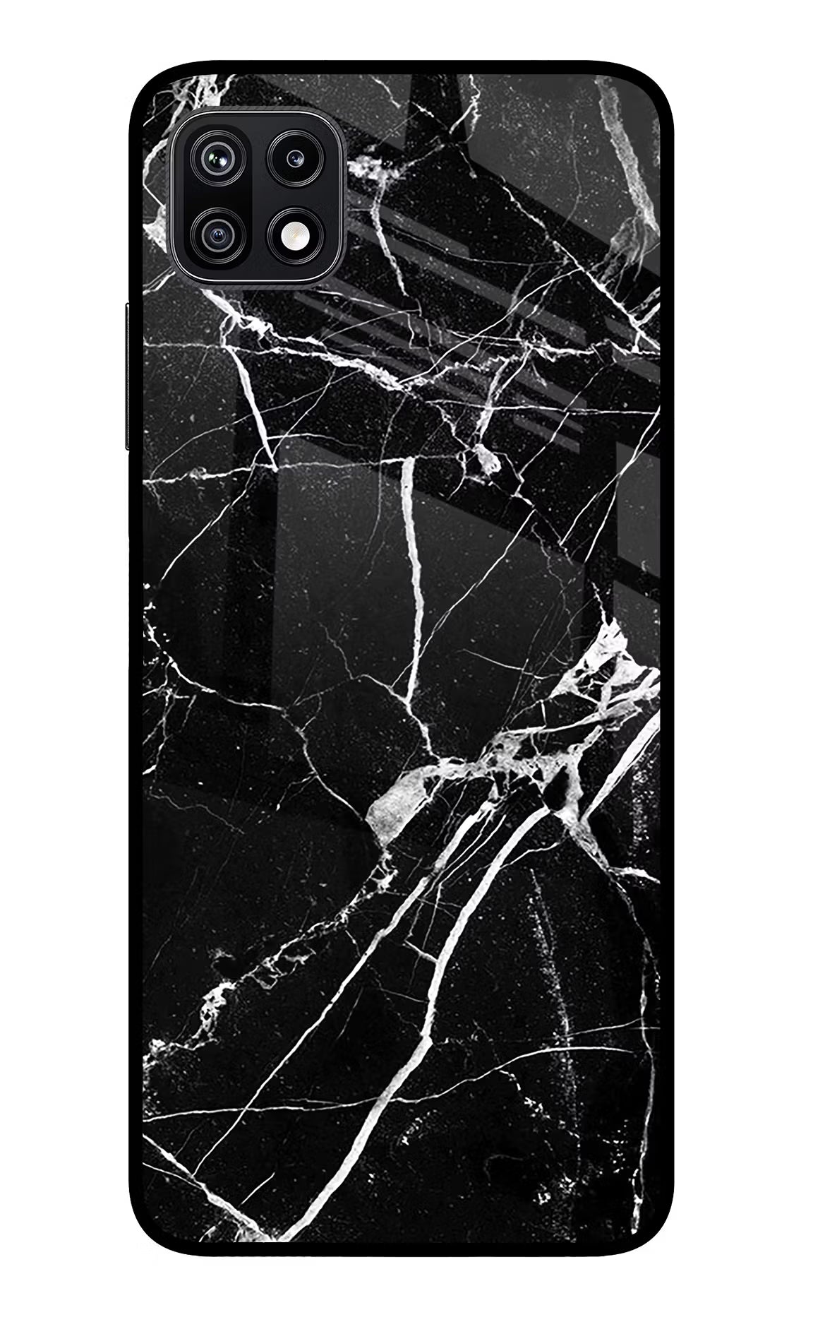 Black Marble Pattern Samsung F42 5G Glass Case Back Cover by Casekaro