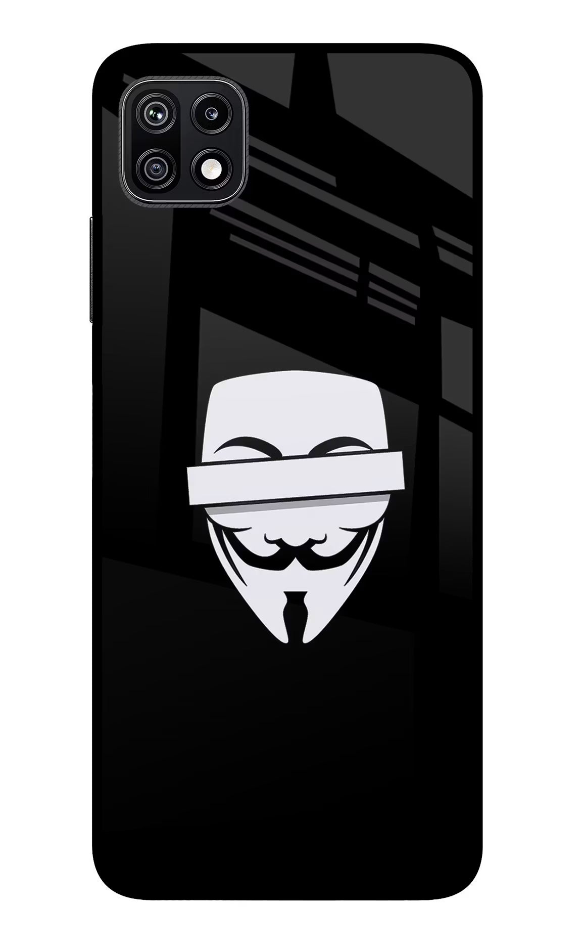 Anonymous Face Samsung F42 5G Glass Case Back Cover by Casekaro