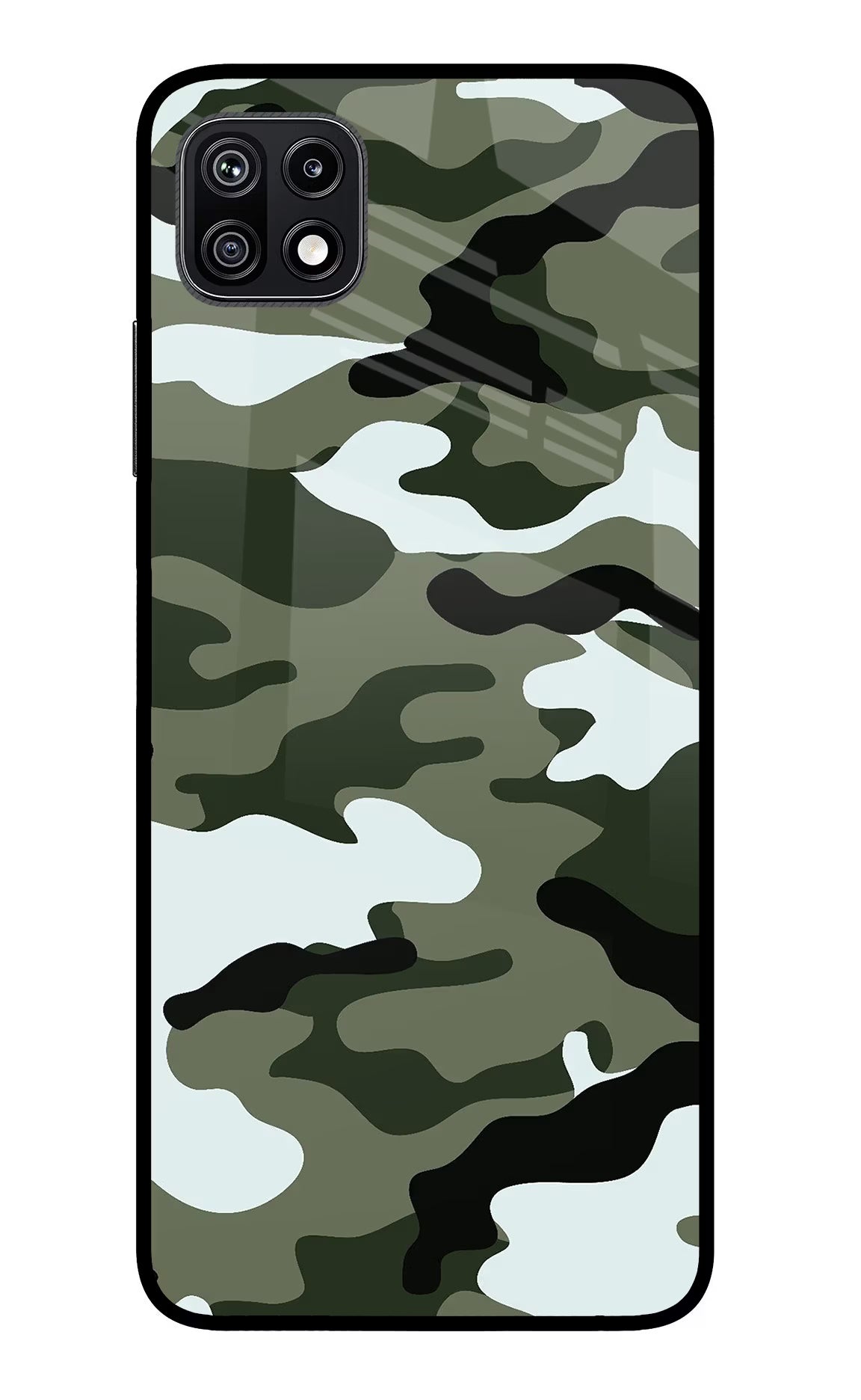Camouflage Samsung F42 5G Glass Case Back Cover by Casekaro