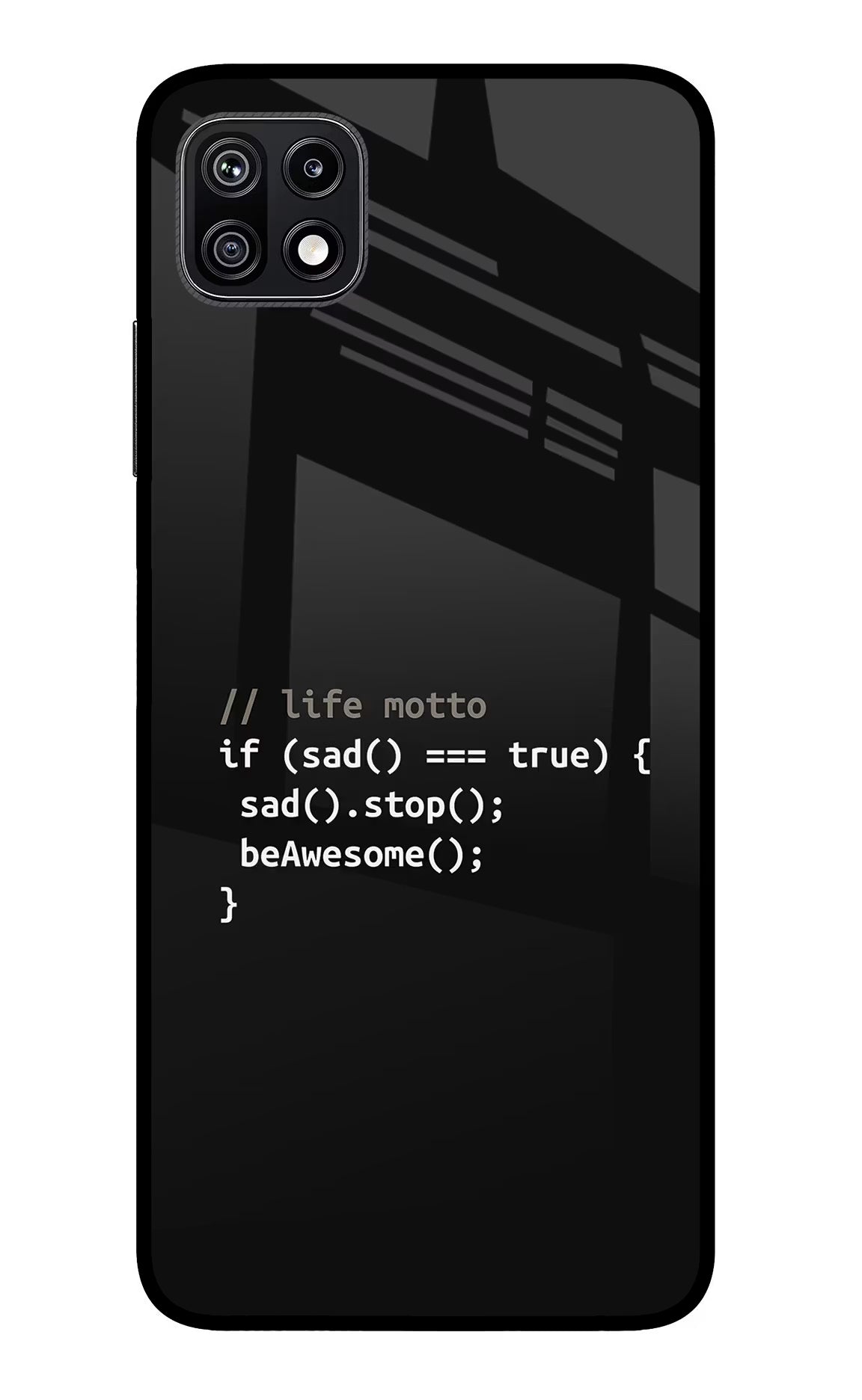 Life Motto Code Samsung F42 5G Glass Case Back Cover by Casekaro