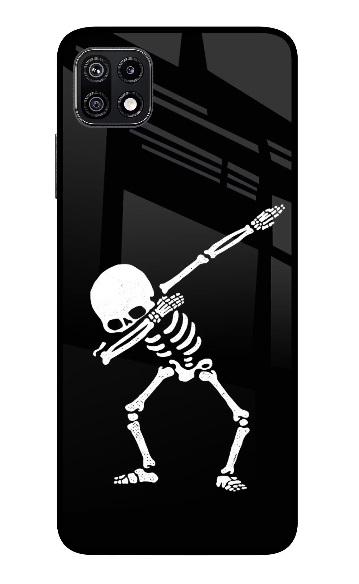 Dabbing Skeleton Art Samsung F42 5G Glass Case Back Cover by Casekaro