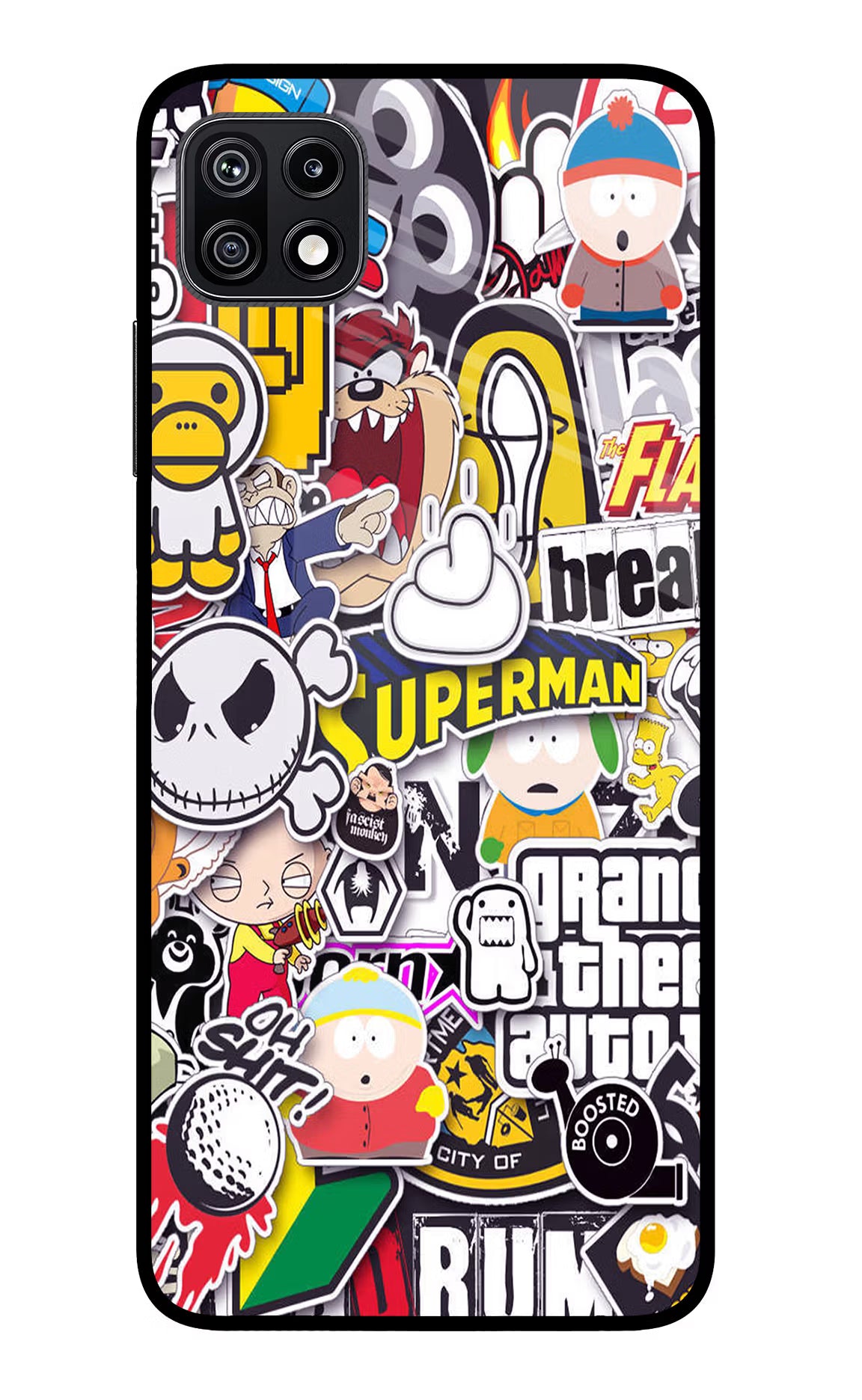 Sticker Bomb Samsung F42 5G Glass Case Back Cover by Casekaro