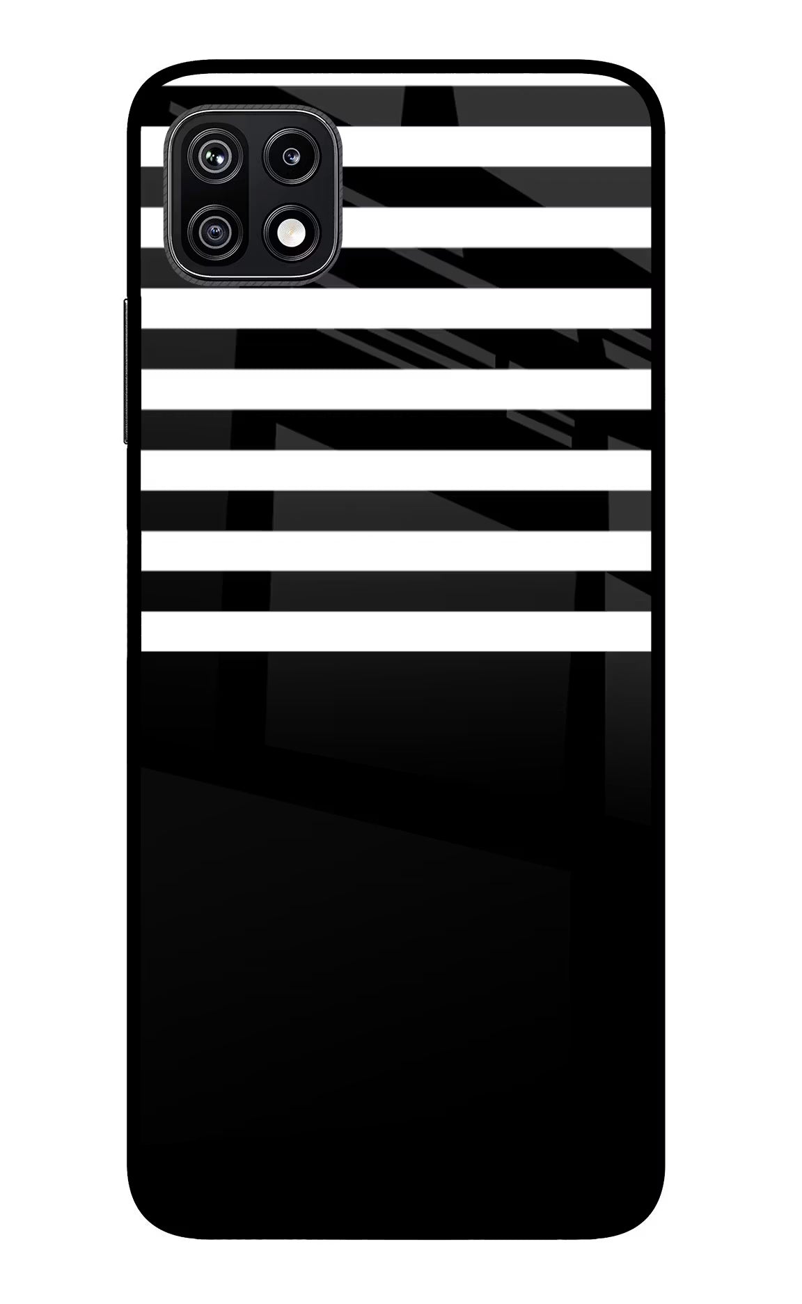 Black and White Print Samsung F42 5G Glass Case Back Cover by Casekaro