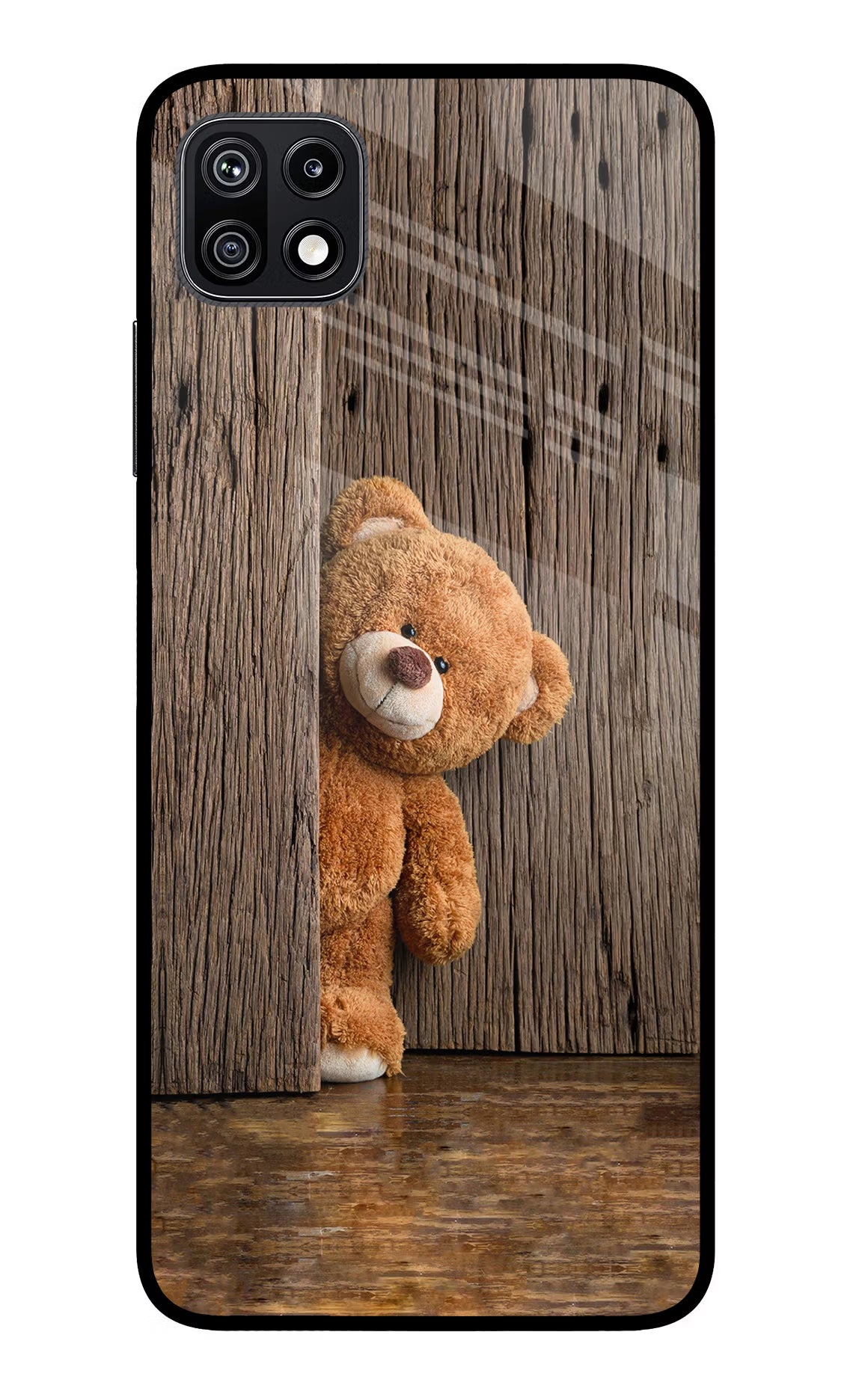 Teddy Wooden Samsung F42 5G Glass Case Back Cover by Casekaro