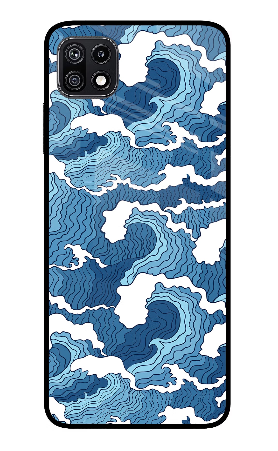 Blue Waves Samsung F42 5G Glass Case Back Cover by Casekaro
