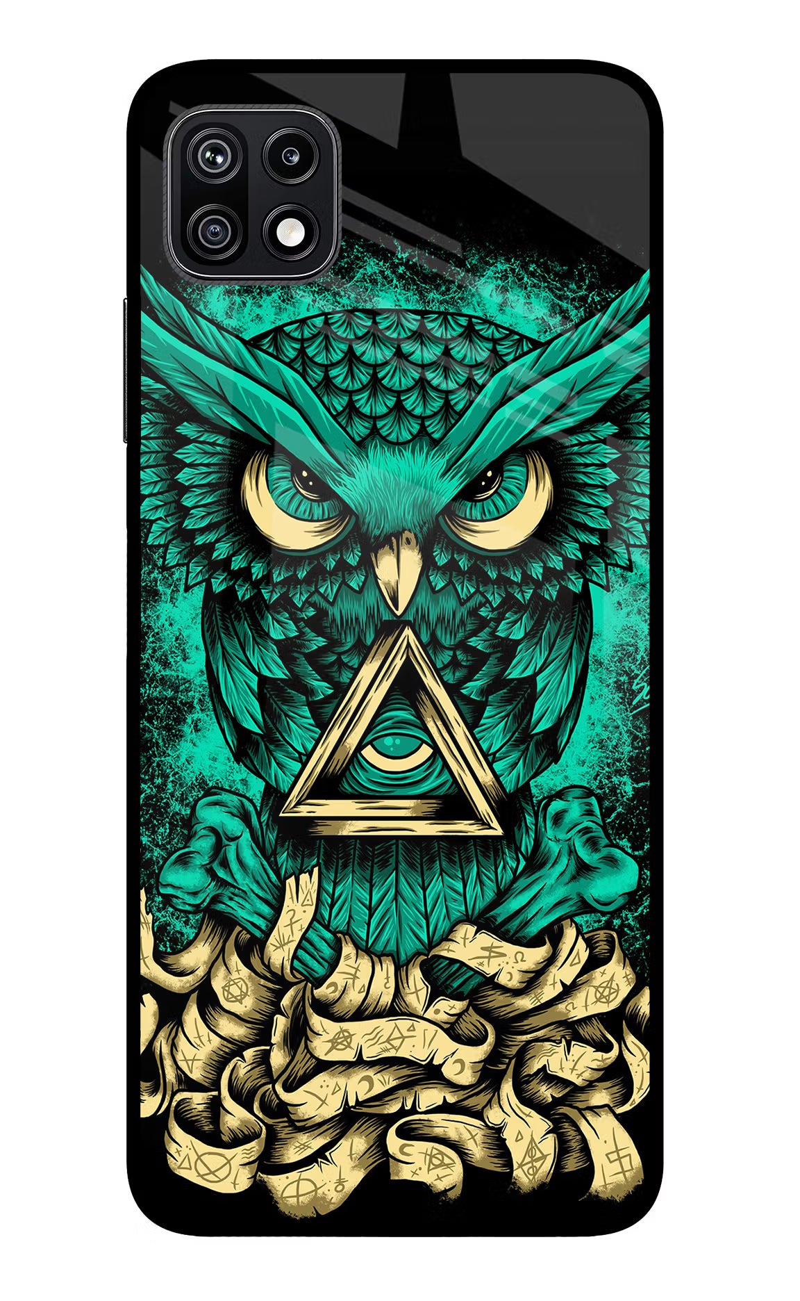 Green Owl Samsung F42 5G Glass Case Back Cover by Casekaro