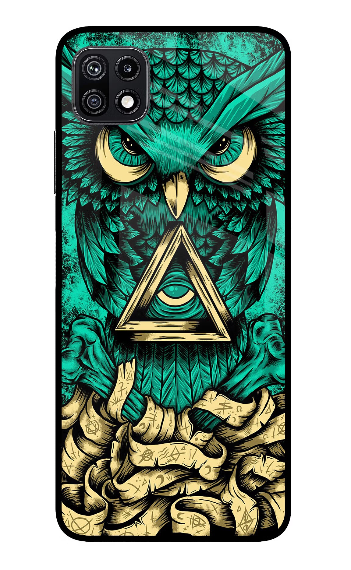 Green Owl Samsung F42 5G Glass Case Back Cover by Casekaro