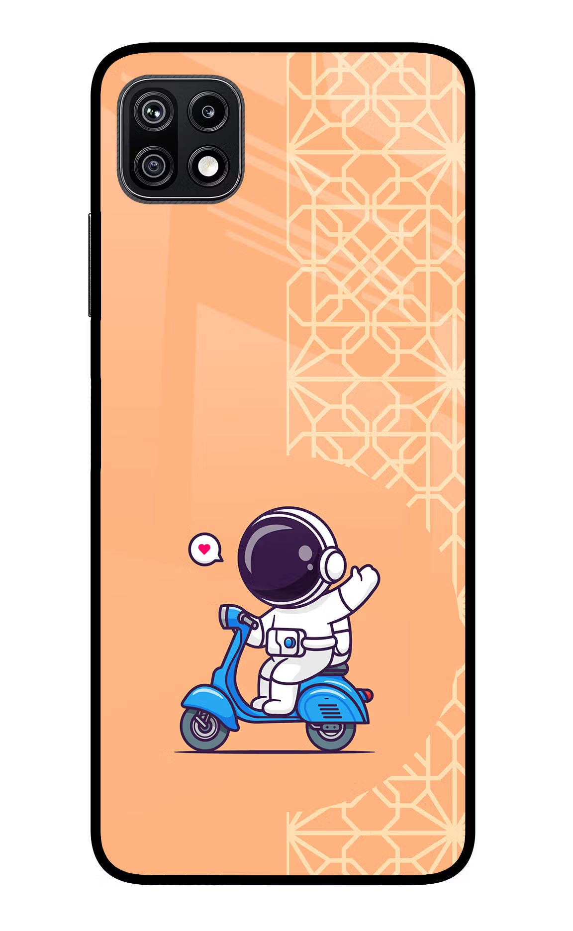 Cute Astronaut Riding Samsung F42 5G Glass Case Back Cover by Casekaro