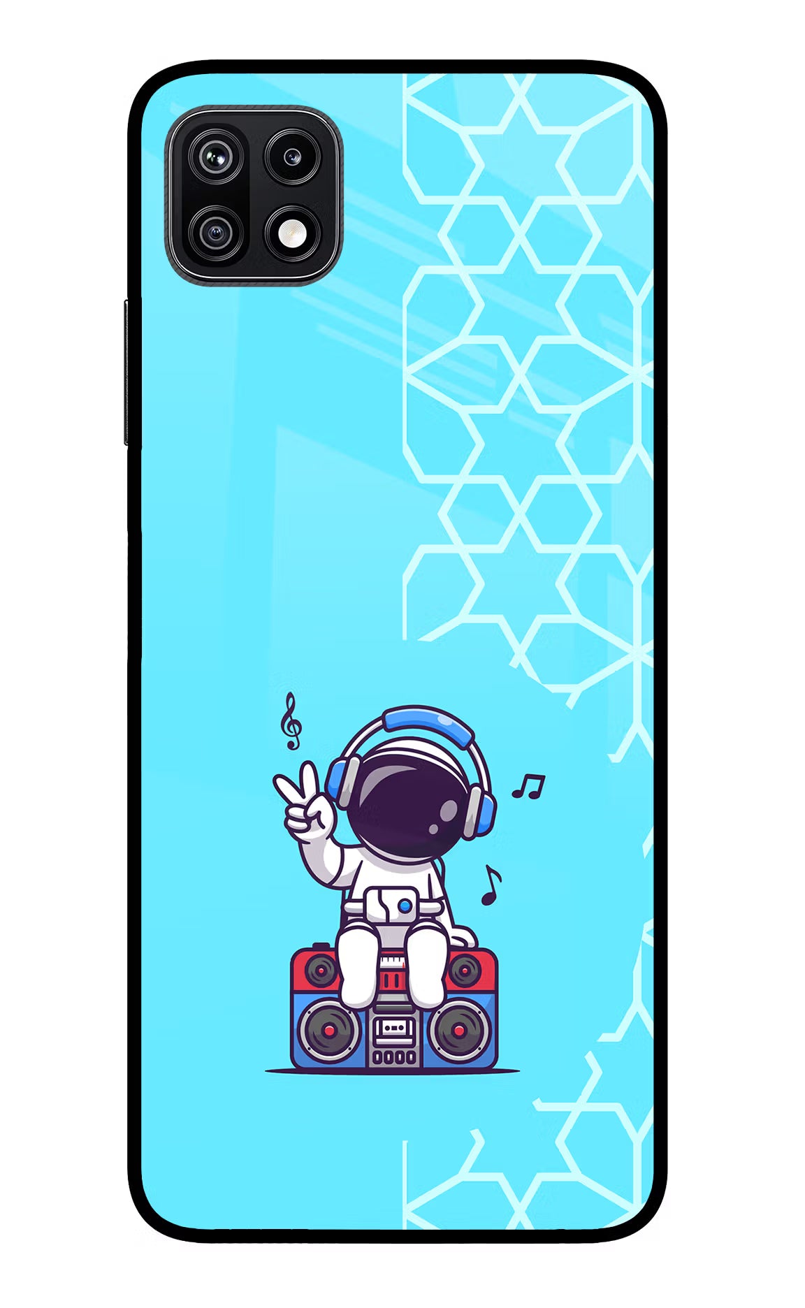 Cute Astronaut Chilling Samsung F42 5G Glass Case Back Cover by Casekaro