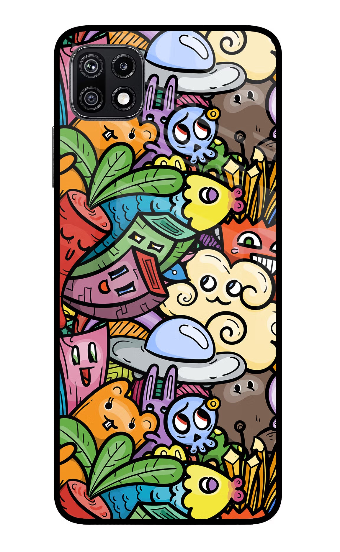 Veggie Doodle Samsung F42 5G Glass Case Back Cover by Casekaro