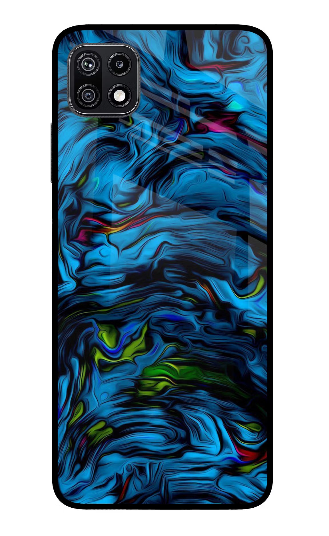 Dark Blue Abstract Samsung F42 5G Glass Case Back Cover by Casekaro