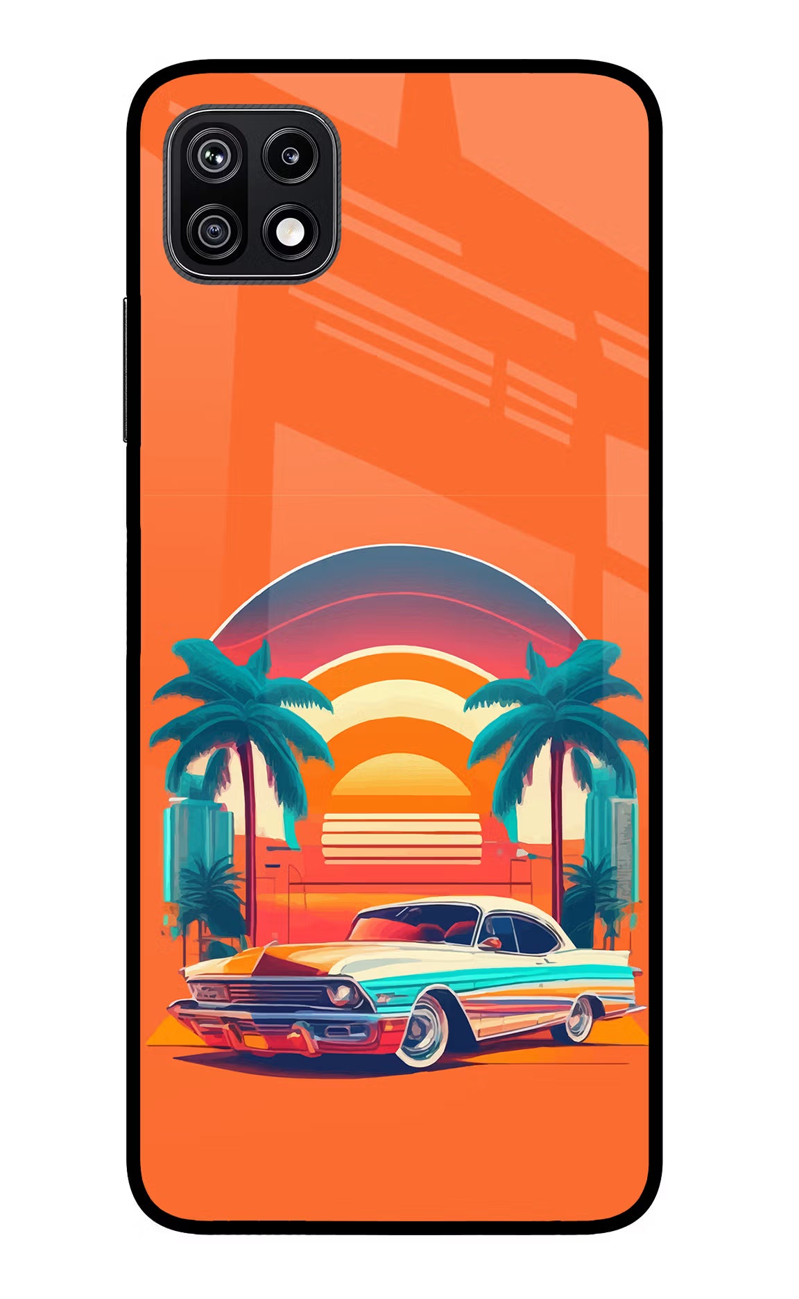 Palm Drive 80s Samsung F42 5G Glass Case Back Cover by Casekaro