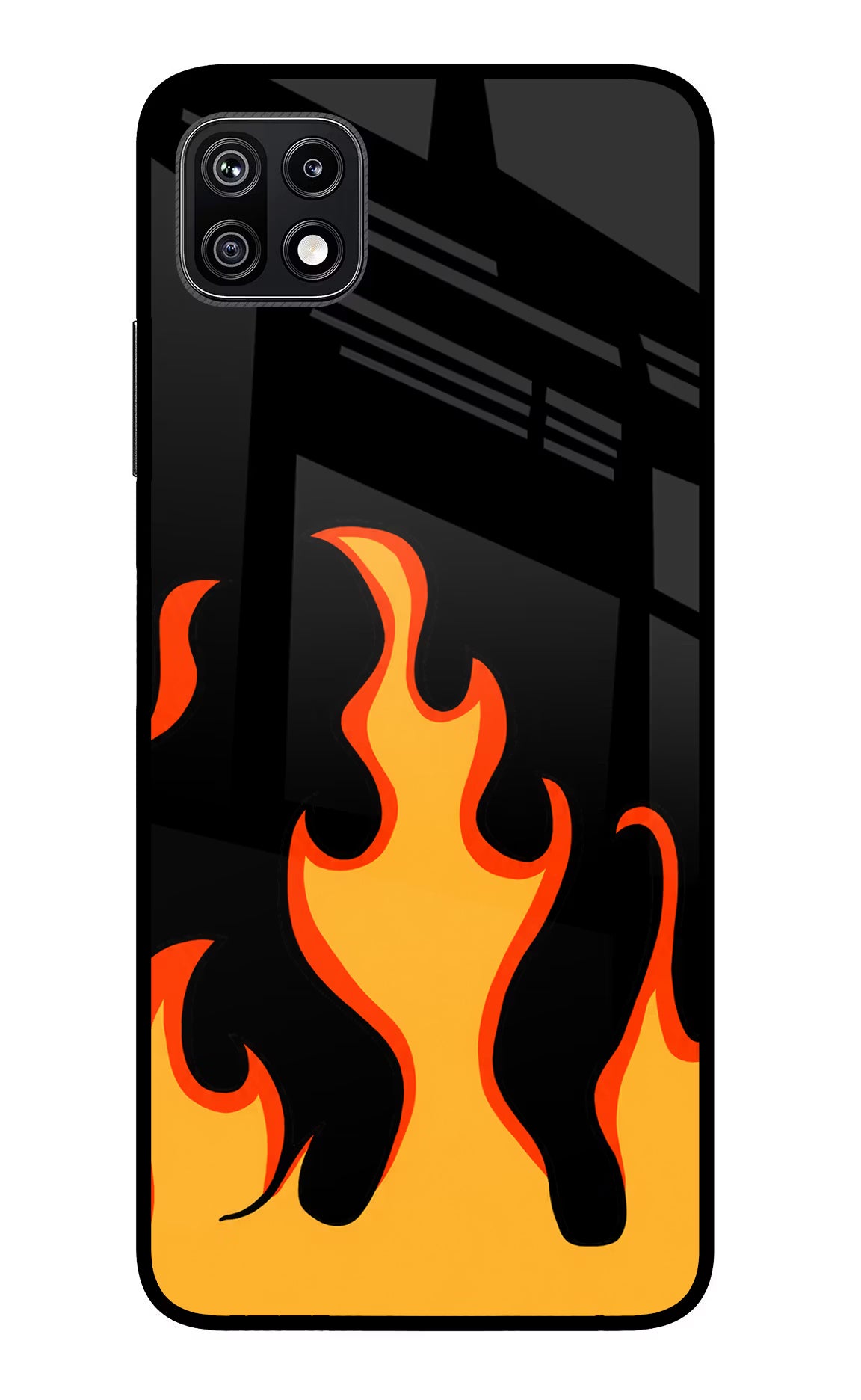 Fired Up – Black Samsung F42 5G Glass Case Back Cover by Casekaro