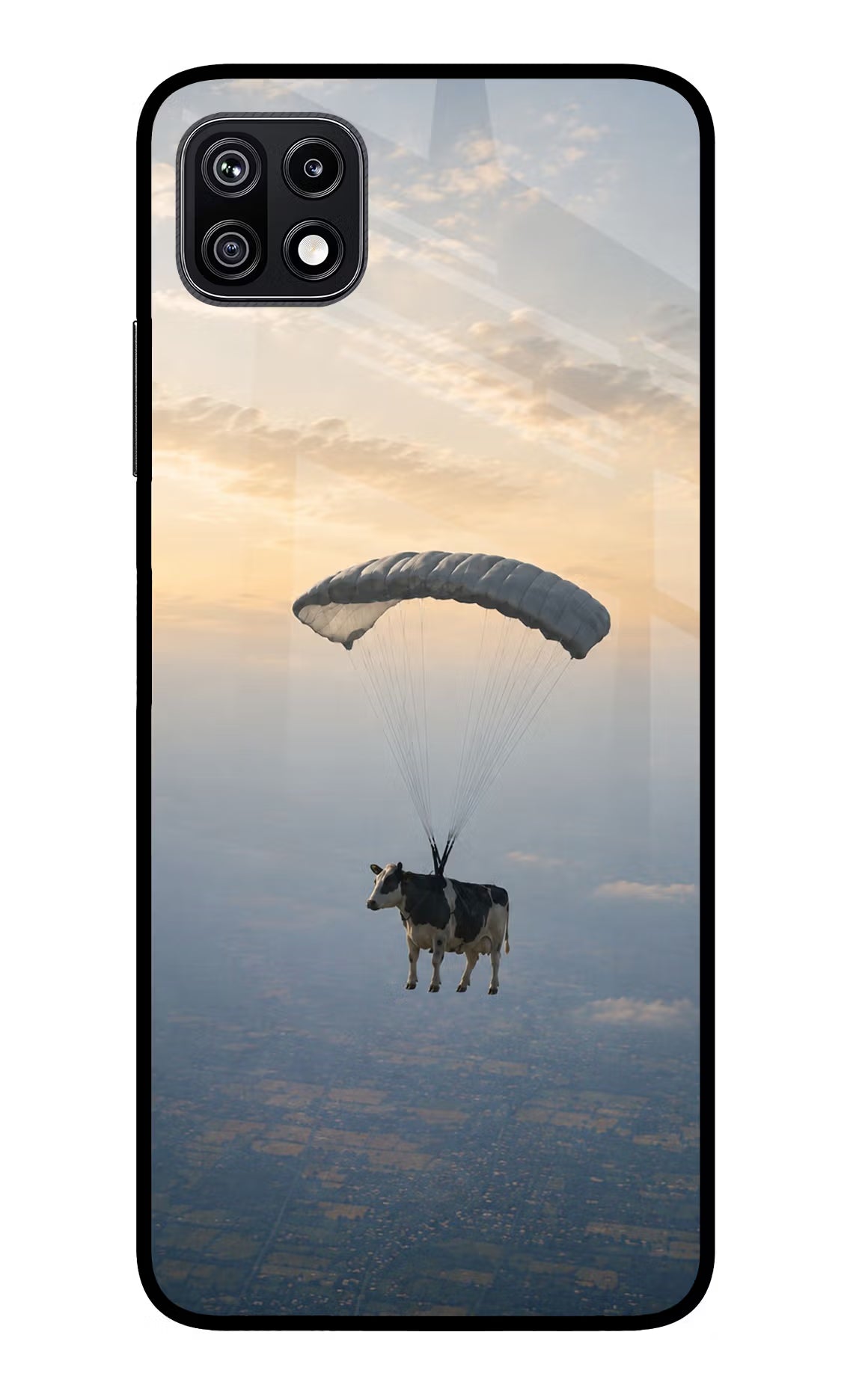 Skydiving Cow Samsung F42 5G Glass Case