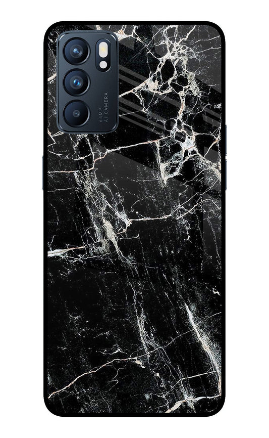 Black Marble Texture Oppo Reno6 5G Glass Case