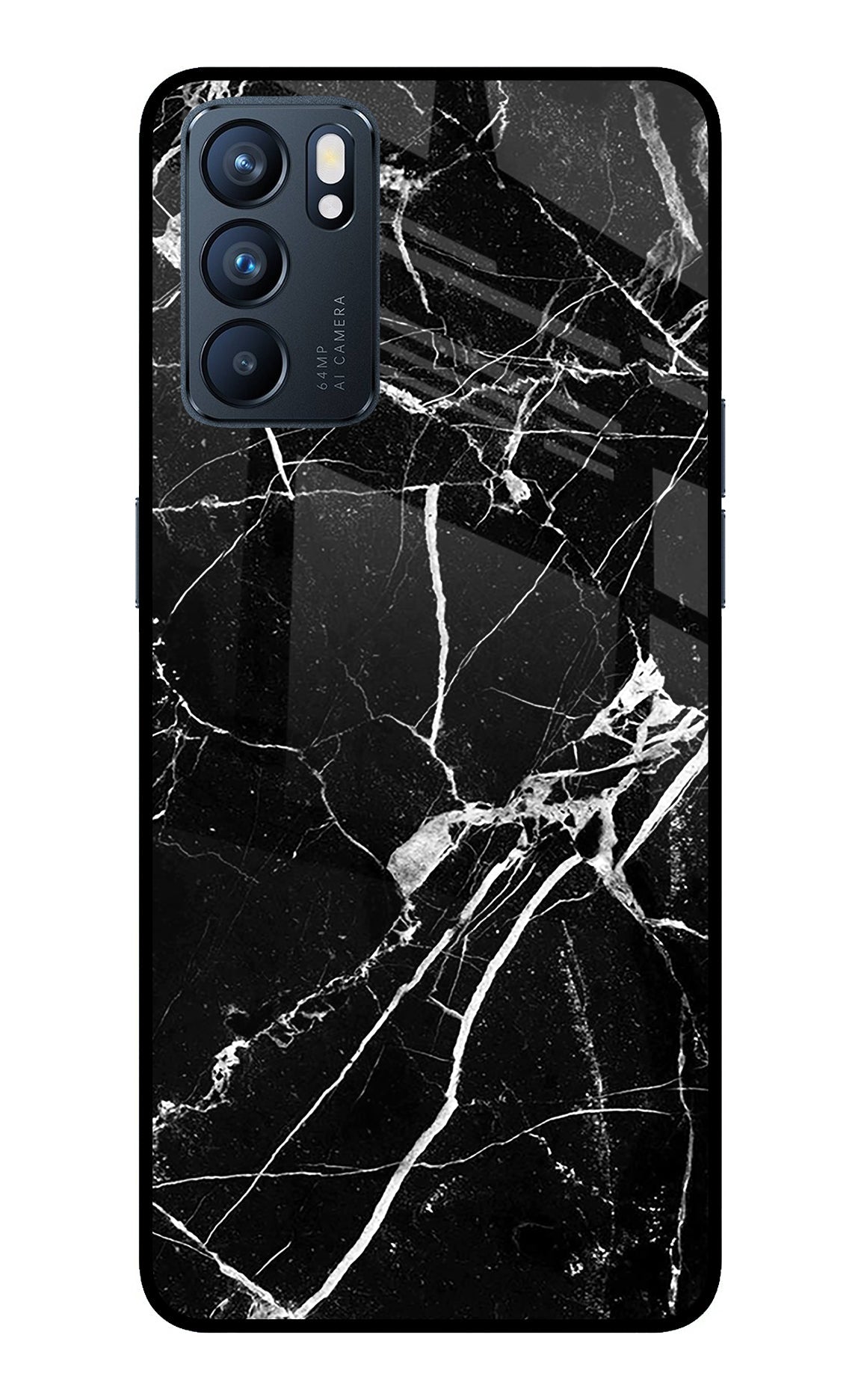 Black Marble Pattern Oppo Reno6 5G Glass Case