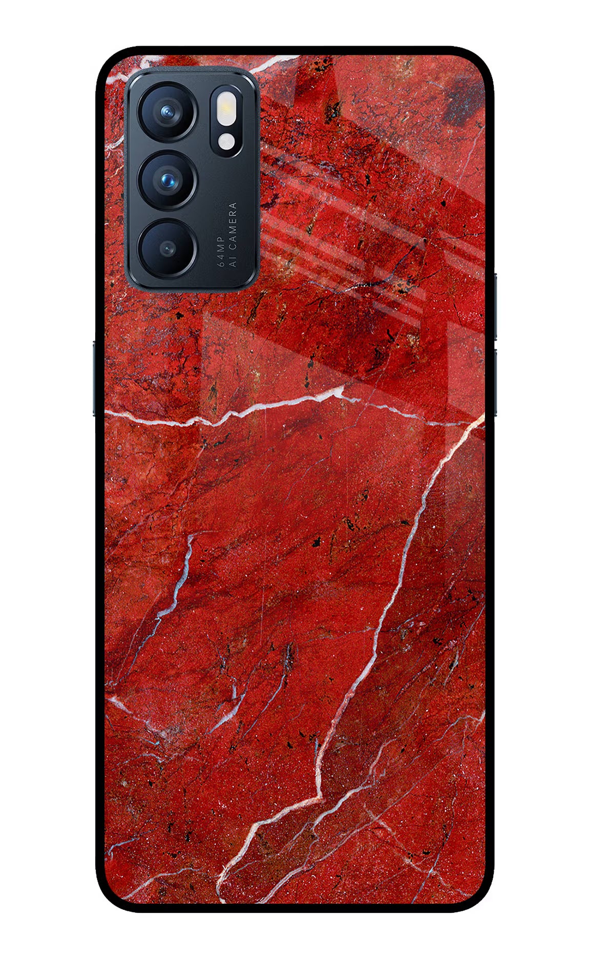 Red Marble Design Oppo Reno6 5G Glass Case Back Cover by Casekaro