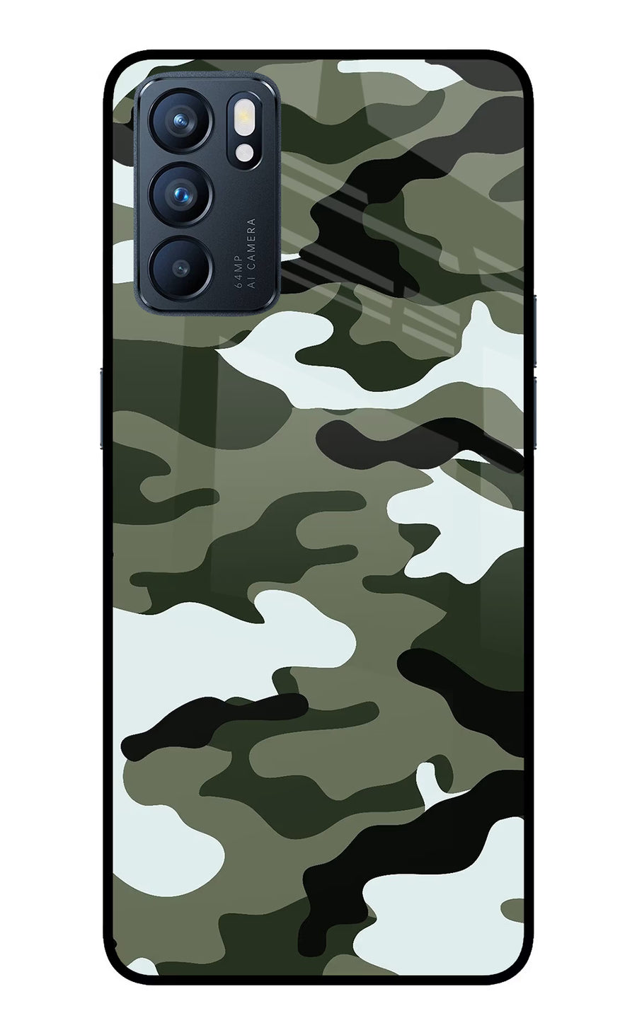 Camouflage Oppo Reno6 5G Back Cover, Glass case