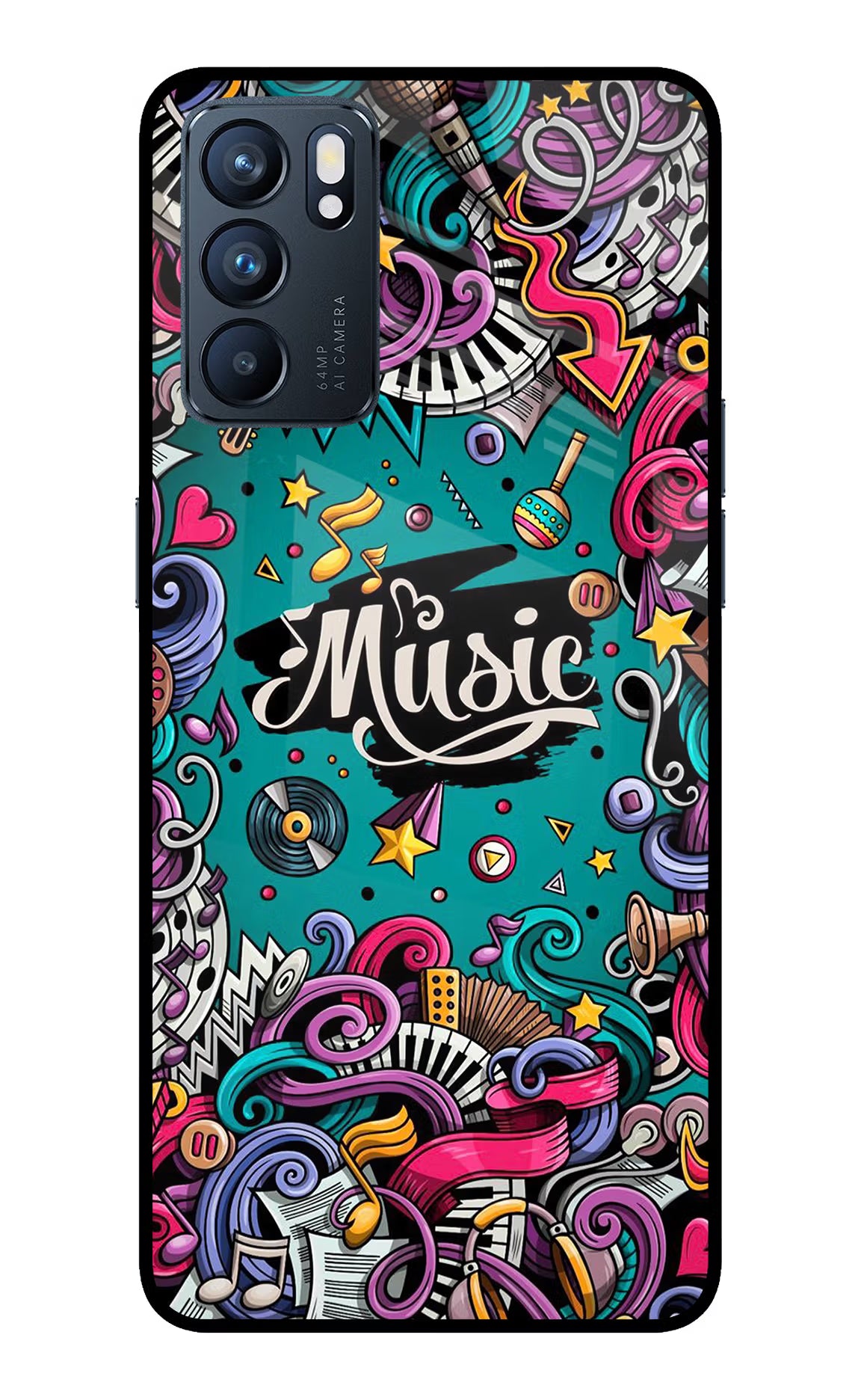 Music Graffiti Oppo Reno6 5G Glass Case Back Cover by Casekaro