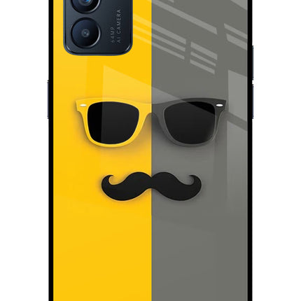 Sunglasses with Mustache Oppo Reno6 5G Glass Case Back Cover by Casekaro