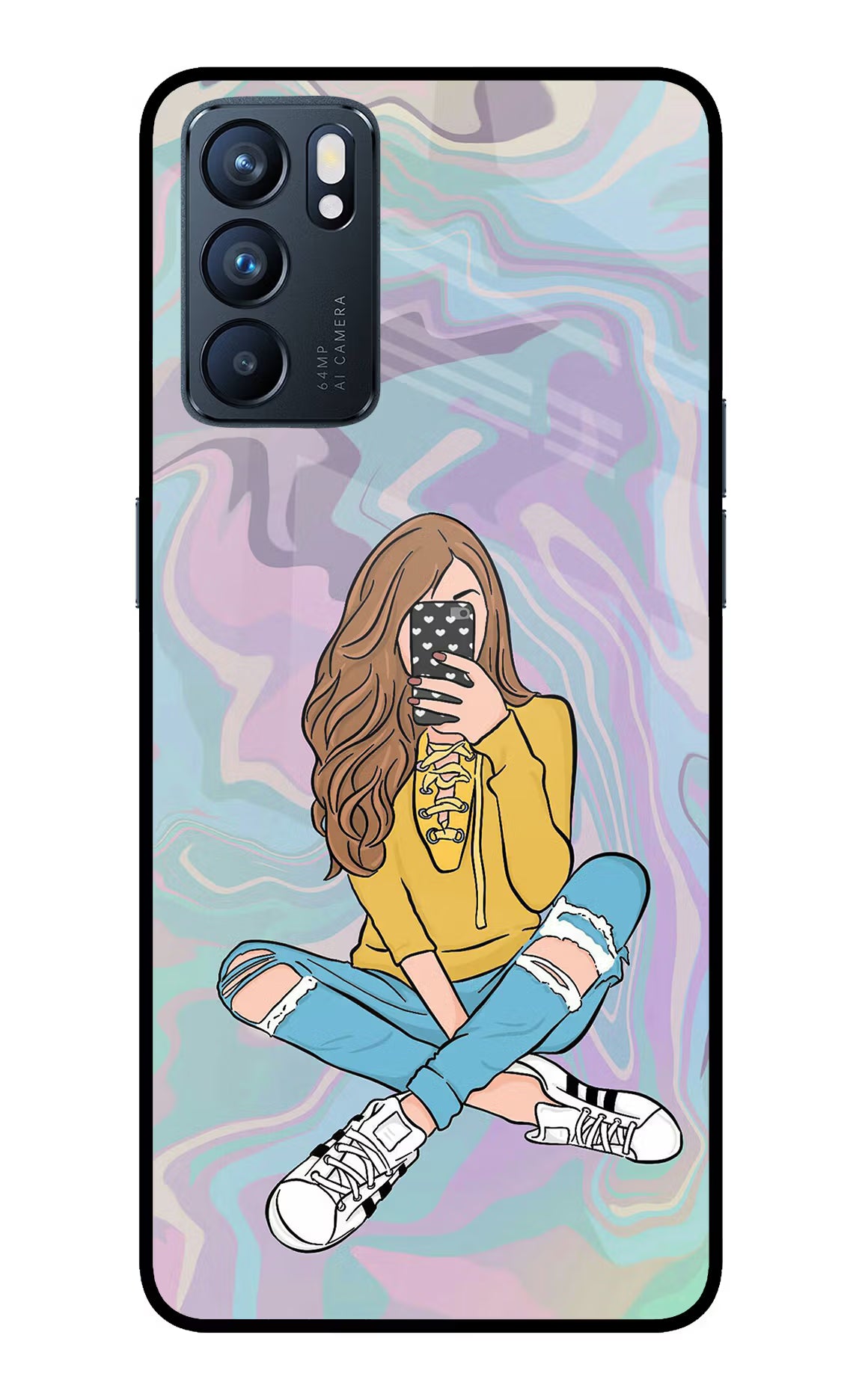 Selfie Girl Oppo Reno6 5G Glass Case Back Cover by Casekaro