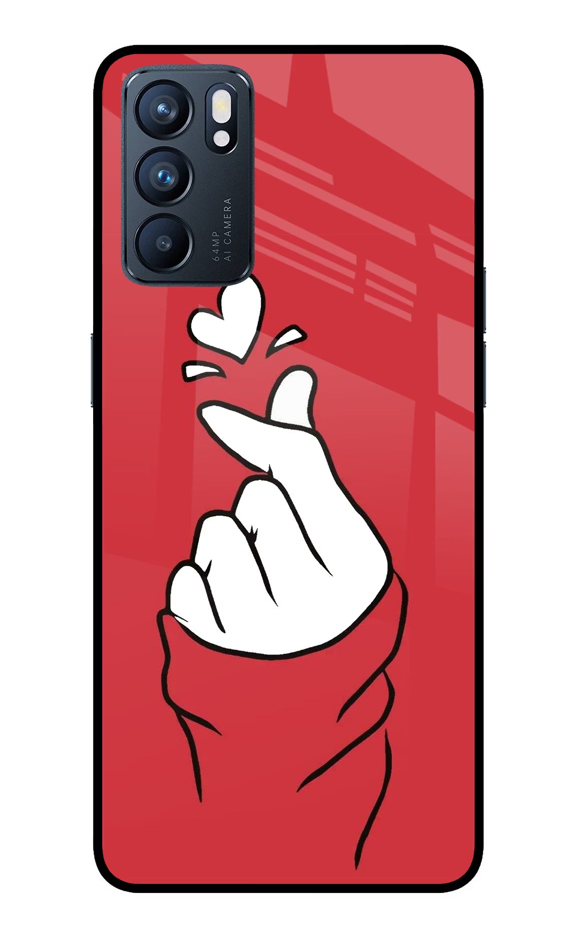 Korean Love Sign Oppo Reno6 5G Glass Case Back Cover by Casekaro