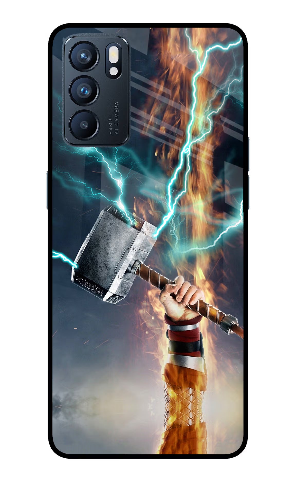 Thor Hammer Mjolnir Oppo Reno6 5G Glass Case Back Cover by Casekaro