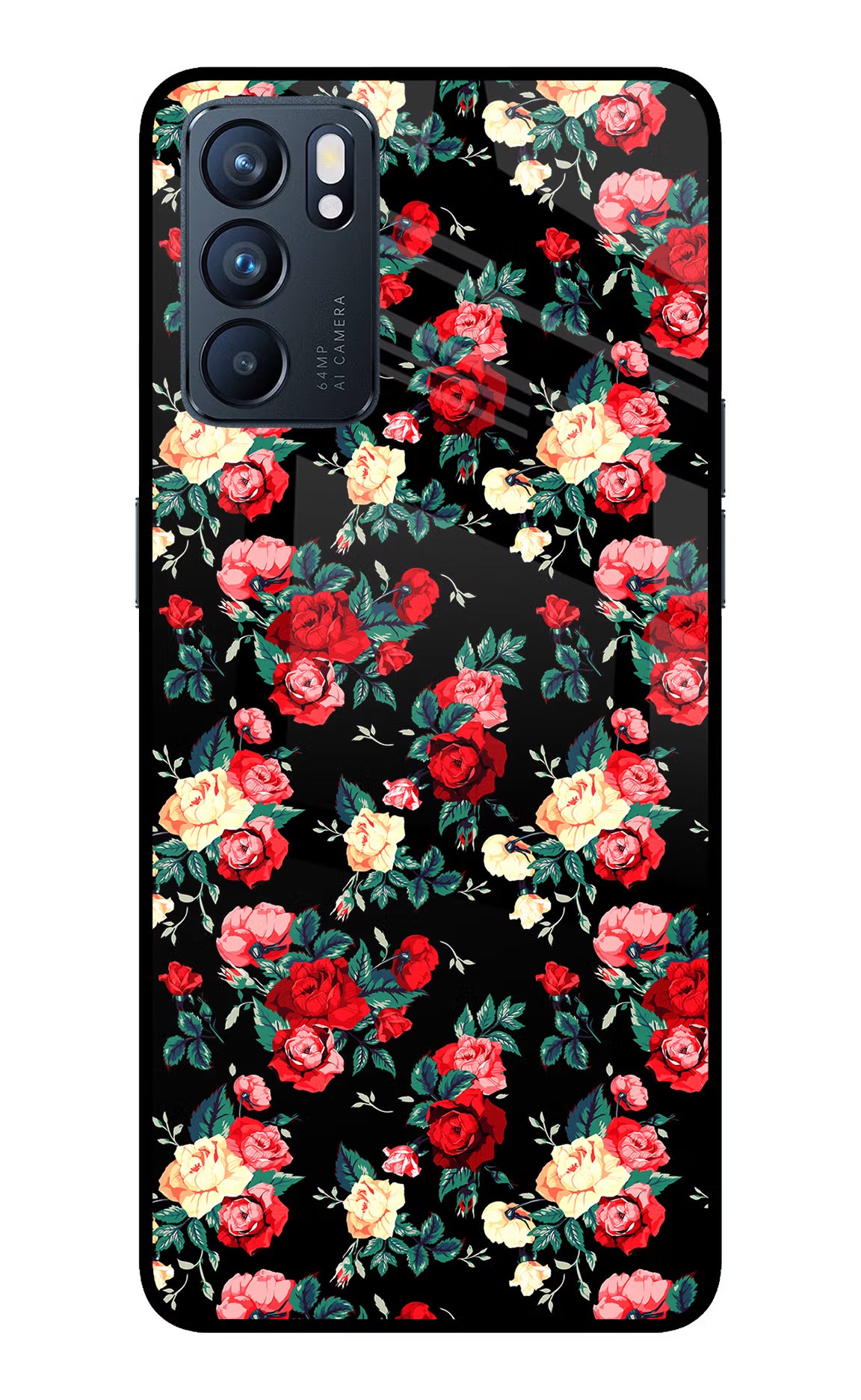 Rose Pattern Oppo Reno6 5G Glass Case