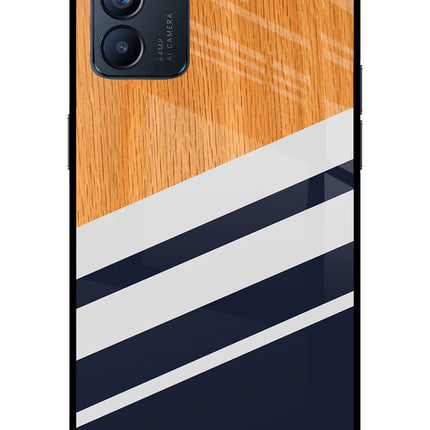 Blue and white wooden Oppo Reno6 5G Glass Case Back Cover by Casekaro