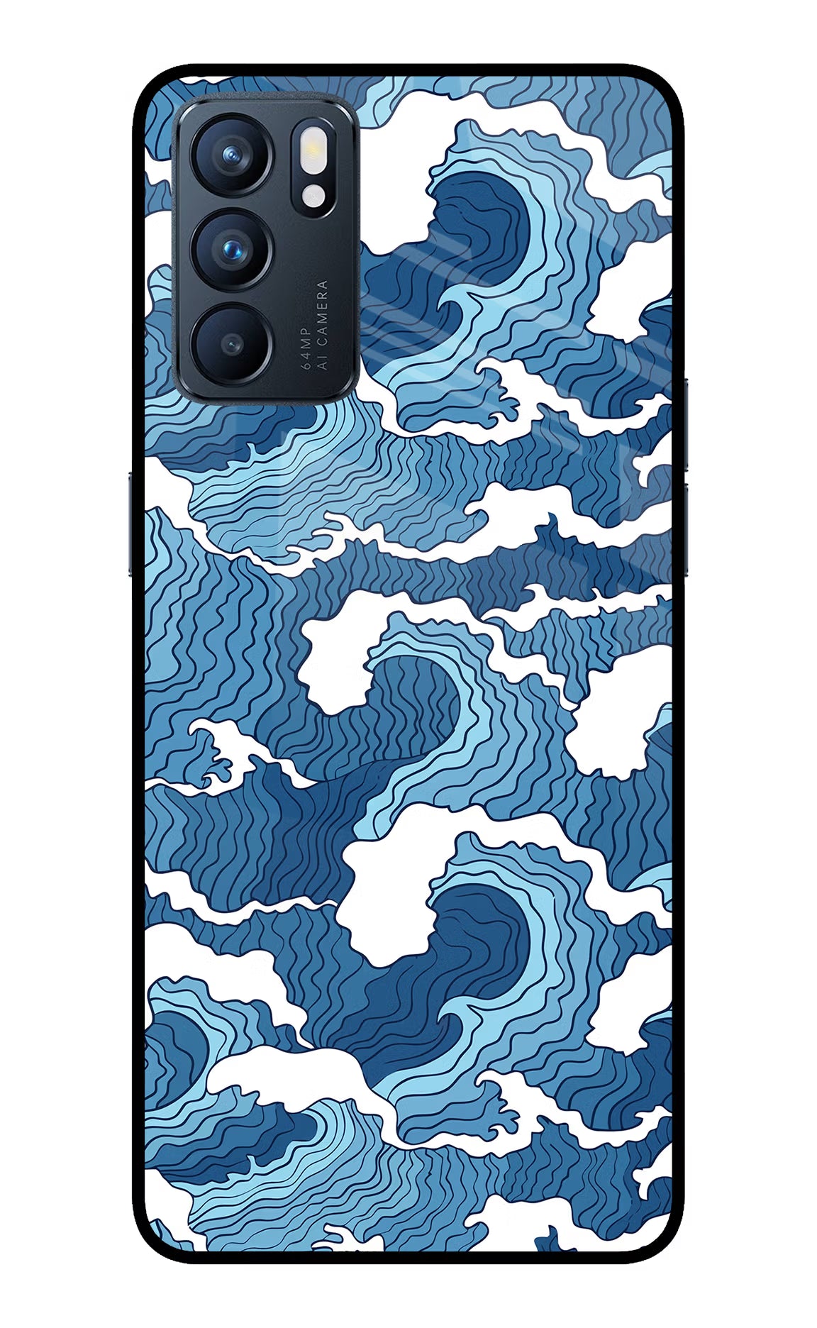 Blue Waves Oppo Reno6 5G Glass Case Back Cover by Casekaro