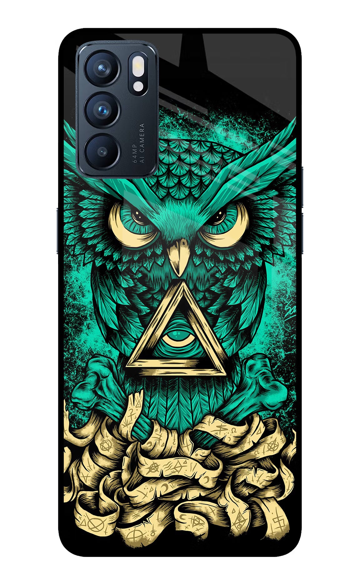 Green Owl Oppo Reno6 5G Glass Case Back Cover by Casekaro