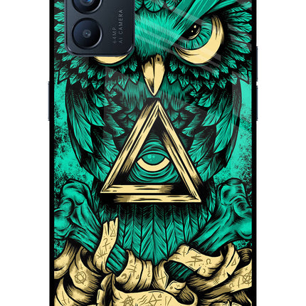 Green Owl Oppo Reno6 5G Glass Case Back Cover by Casekaro