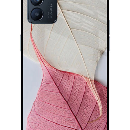 White Pink Leaf Oppo Reno6 5G Glass Case Back Cover by Casekaro