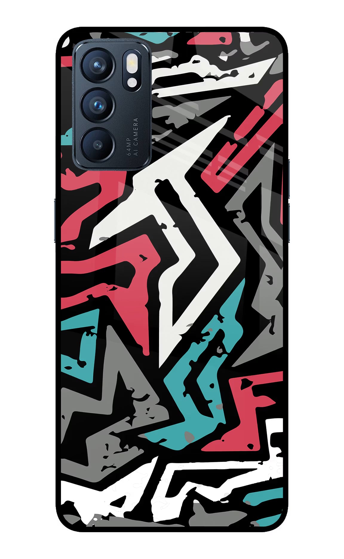 Geometric Graffiti Oppo Reno6 5G Glass Case Back Cover by Casekaro